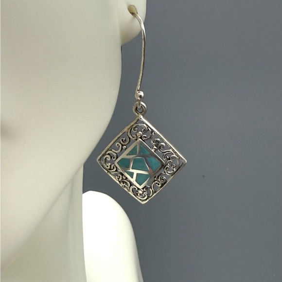 Vintage TH Turquoise Sterling Silver Earrings - Picture 4 of 4